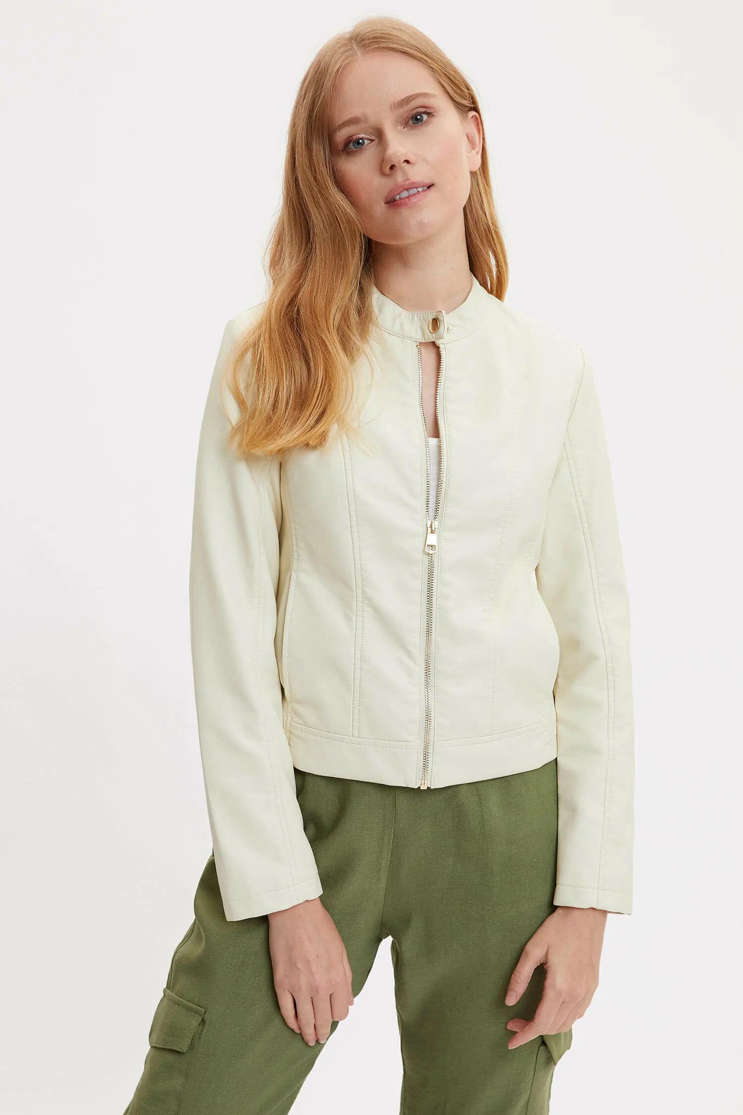 Regular Fit Fermuar Detaylı Suni Deri Ceket