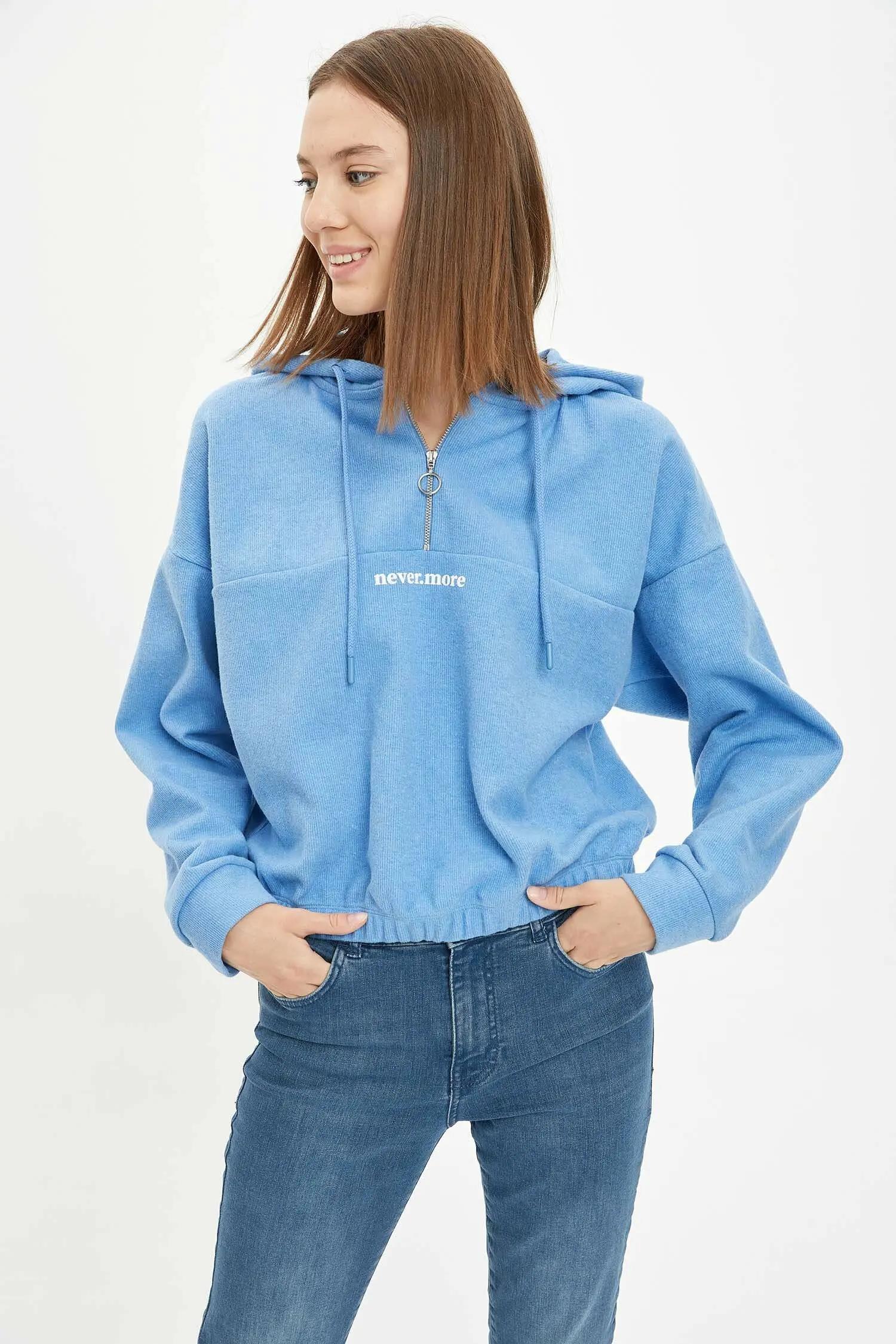 Yazı Baskılı Kapüşonlu Sweatshirt